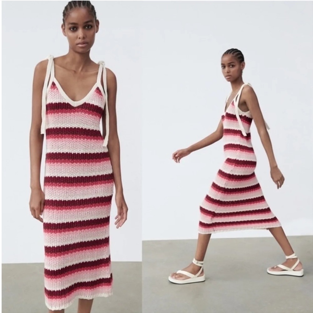 ZARA Blogger Favorite Crochet Knit Striped Maxi Dress Size S